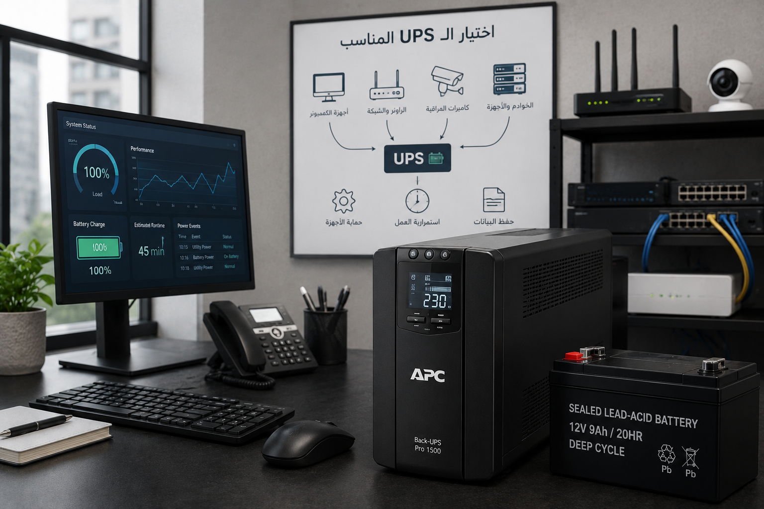 كيف تختار جهاز UPS المناسب لمكتبك أو محلك؟ دليل الأحمال وزمن التشغيل
