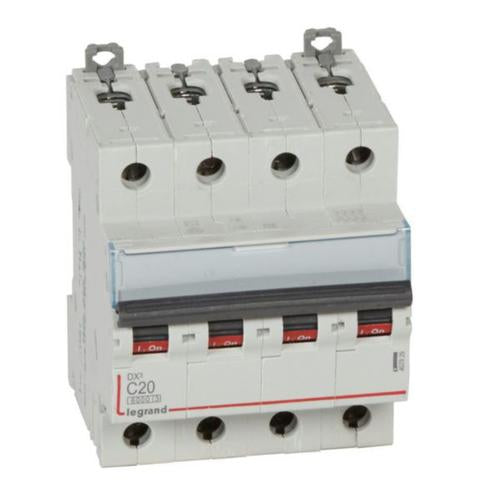 407929Legrandقاطع الدائرة الكهربائية ليجراند DX3 MCB رباعي الأقطاب 20A منحنى C