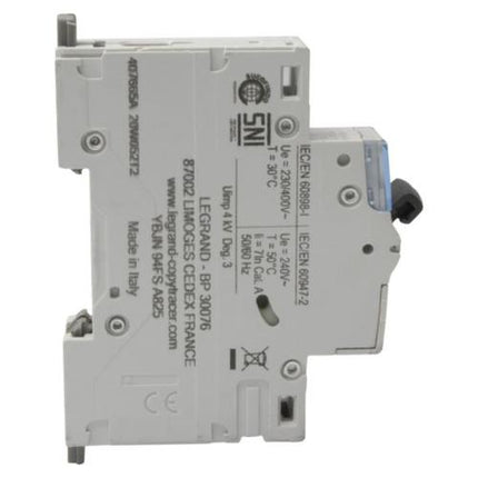 407665Legrandقاطع دائرة كهربائي ليجراند MCB DX3 6000A أحادي القطب 4A منحنى C