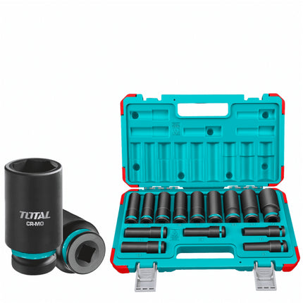 THKISD12143LTotal Toolsمجموعة مقابس التأثير TOTAL 14 قطعة 1/2 بوصة 10-27 ملم CR-MO