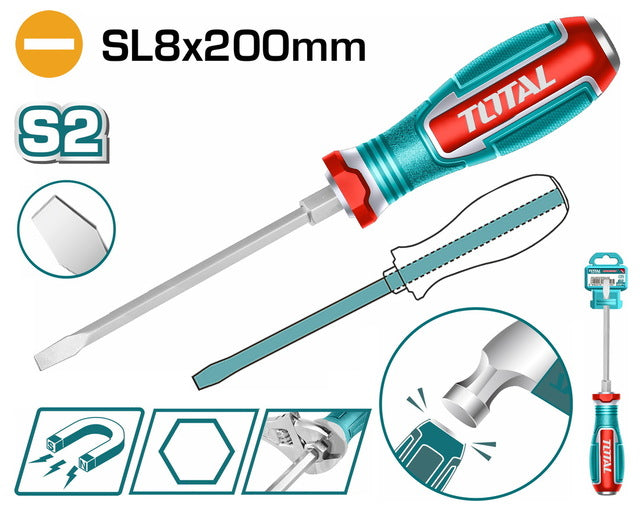 TGTSL8200Total Toolsمفك براغي TOTAL مشقوق ذو مغناطيس 200 ملم