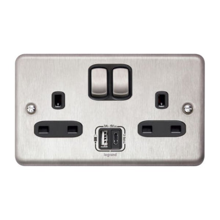 833079Legrandسينرجي أثينتيك مقبس جداري ثنائي مع شاحن USB نوع A وC 13A