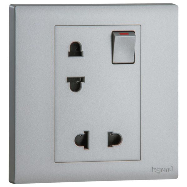 MEC32048SLLegrandمقبس أوبريا أحادي العصابة يورو-أمريكي 16A مزدوج مع مفتاح فضي غامق