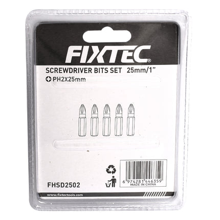 FHSD2502Fixtecمجموعة بتات مفك براغي مغناطيسية PH2 من FIXTEC بحجم 25 ملم 5 قطع