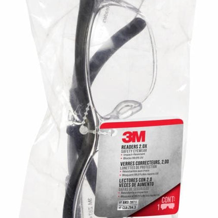 000783719119283Mنظارات الأمان 3M Readers 2.0X بإطارات سوداء وعدسات شفافة