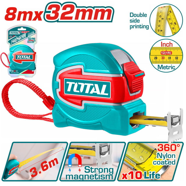 TMT80832Total Toolsشريط قياس فولاذي توتال 8 متر × 32 ملم TMT80832