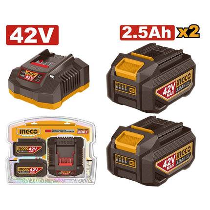 FBCPM25221INGCOمجموعة بطارية INGCO 42V بسعة 2x2.5Ah مع شاحن