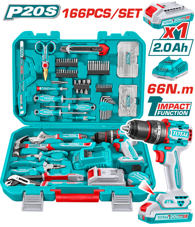 THKTHP41667Total Toolsمجموعة أدوات احترافية توتال 166 قطعة THKTHP41667