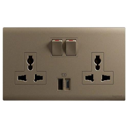 MEC33077RGLegrandمقبس أوبريا ثنائي 16A متعدد المعايير مع USB A+C ذهبي وردي