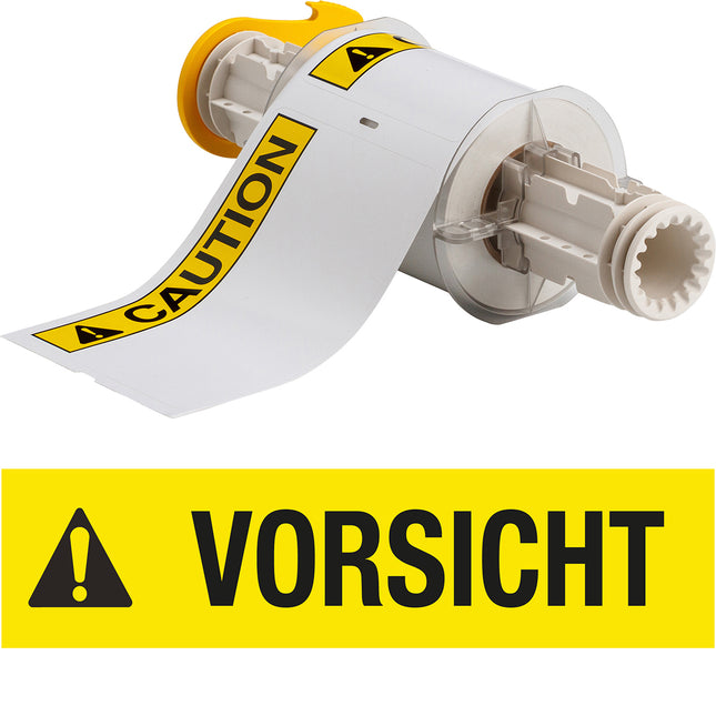 BBP85 Series Vinyl VORSICHT Black and Yellow on White Labels