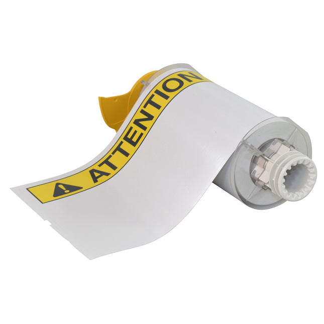 BBP85 Series Vinyl ATTENTION Black and Yellow on White Labels