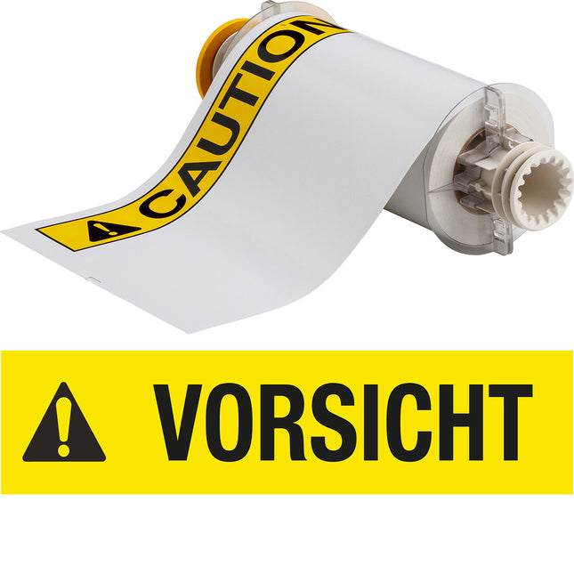 BBP85 Series Vinyl VORSICHT Black and Yellow on White Labels
