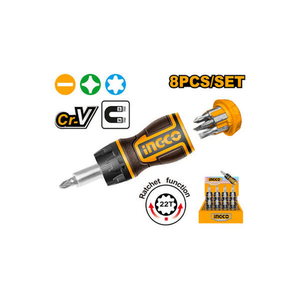 AKISDS1728INGCOمجموعة مفكات INGCO 8 في 1 أداة احترافية CRV
