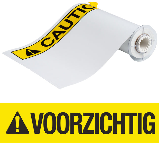 BBP85 Series Label Vinyl ANSI CAUTION Dutch Red on White 10 in H x 14 in W