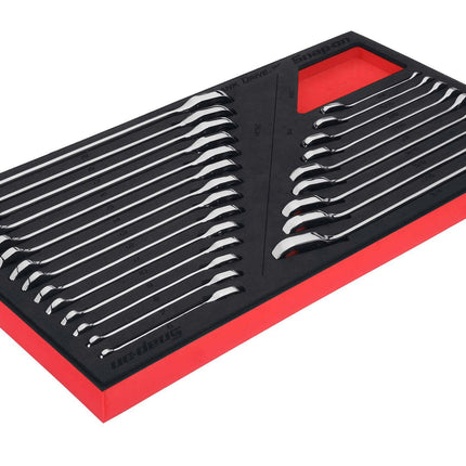 SOXRRSET1BRASnap-Onمجموعة مفاتيح ربط 23 قطعة متري SAE Flank Drive Plus قابلة للعكس مع آلية التسنين الرئيسية أحمر