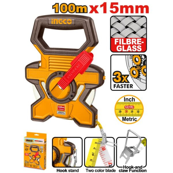 HFMT18100INGCOشريط قياس من الألياف الزجاجية إنجكو 100 متر × 15 ملم HFMT18100