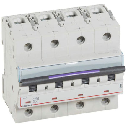410175Legrandقاطع دائرة Legrand DX3 رباعي الأقطاب 20A منحنى C