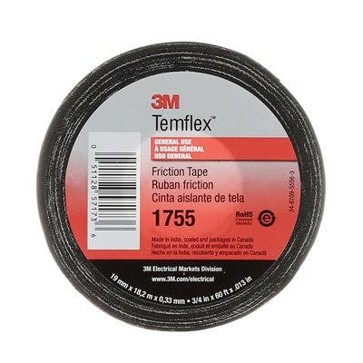 000511285717363Mشريط الاحتكاك القطني 3M Temflex 1755 أسود 60 قدم