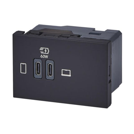 077675LLegrandشاحن موزاييك USB 3 وحدات 63W نوع C توصيل الطاقة أسود