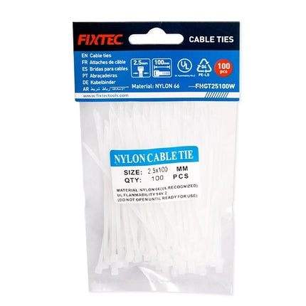 FHCT46300WFixtecربطات سلك بيضاء من فيكستك 100 قطعة معتمدة من UL
