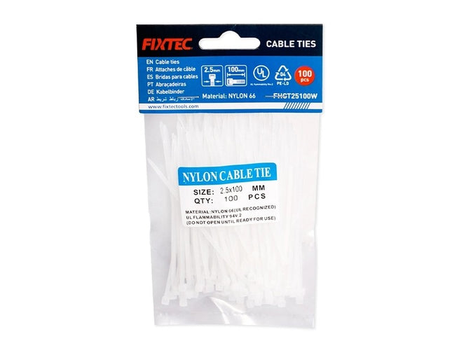 FHCT46300WFixtecربطات سلك بيضاء من فيكستك 100 قطعة معتمدة من UL