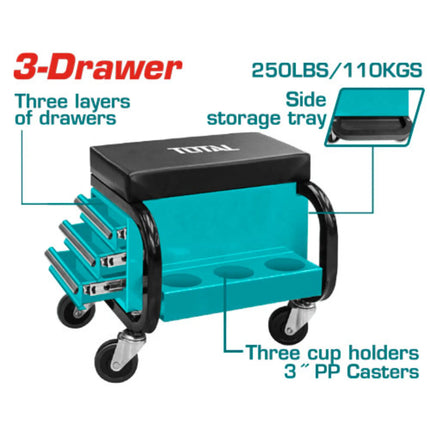 THCS103Total Toolsمقعد زاحف TOTAL مع أدراج