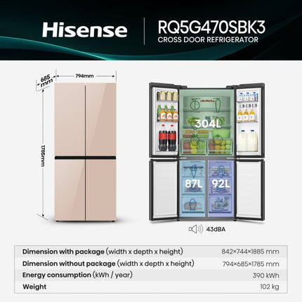 Hisense 610 Liter 4 Door French Door Refrigerator Khaki Glass | RQ5G470SBK3