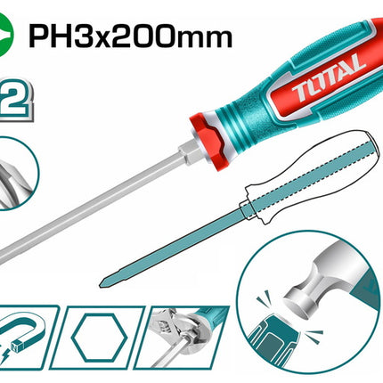 TGTPH3200Total Toolsمفك براغي فيليبس TOTAL ذو المرور PH3 200 ملم مغناطيسي