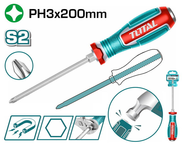 TGTPH3200Total Toolsمفك براغي فيليبس TOTAL ذو المرور PH3 200 ملم مغناطيسي