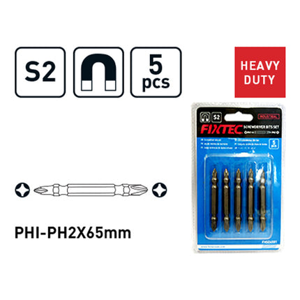 FHSD6501Fixtecمجموعة 5 قطع من رؤوس المفك PH1-PH2 65 ملم فيكستيك