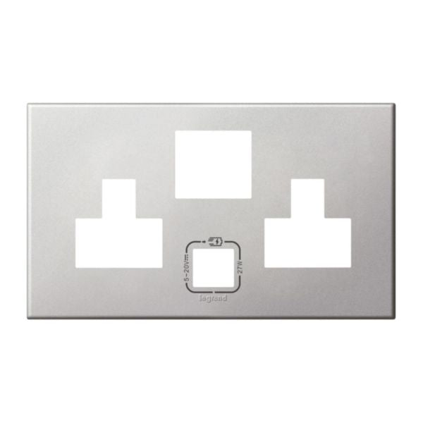 575446Legrandلوحة Legrand بمقبسين متعددة المعايير مع USB 27W ألومنيوم ناعم