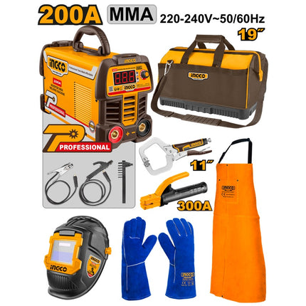 COS25075INGCOماكينة لحام INGCO 7 قطع بتقنية العاكس MMA 200A مع مجموعة أدوات