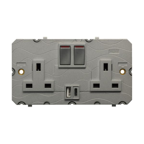 572642Legrandمقبس ليجراند 2G معيار بريطاني 13A مع USB-A و USB-C رمادي