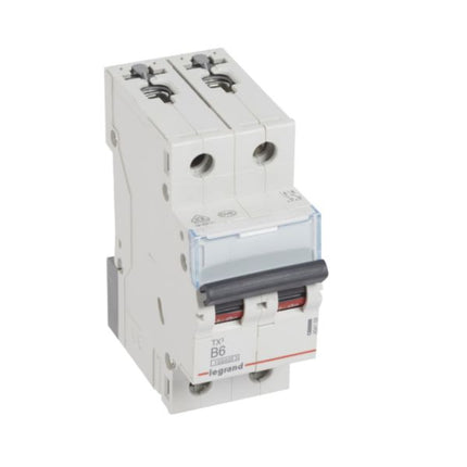 404109Legrandقاطع دائرة ليجراند MCB TX3 10000A ثنائي القطب 6A منحنى B