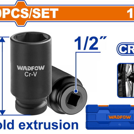 WMS2D02Wadfow مجموعة مقابس عميقة 1/2 بوصة 10 قطع WADFOW