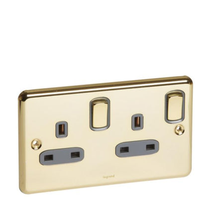 833476Legrandمقبس Synergy Authentic ثنائي القطب مع مفتاح بمعيار بريطاني 13A ذهبي لامع