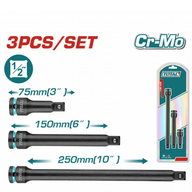 THISEB12031Total Toolsمجموعة أعمدة التمديد ذات التأثير TOTAL 1/2 بوصة 3 قطع CR-MO