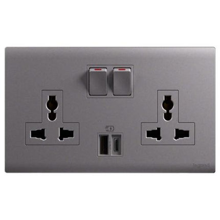 MEC33077SLLegrandمنفذ Obria ثنائي 16A متعدد المعايير مع USB A+C 27W فضي داكن