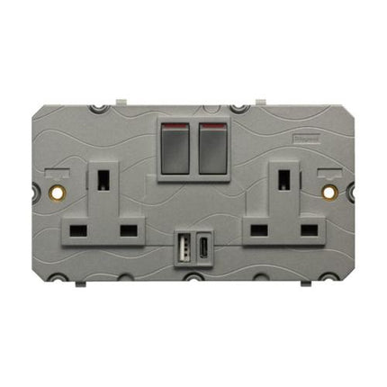 572642Legrandمقبس ليجراند 2G معيار بريطاني 13A مع USB-A و USB-C رمادي