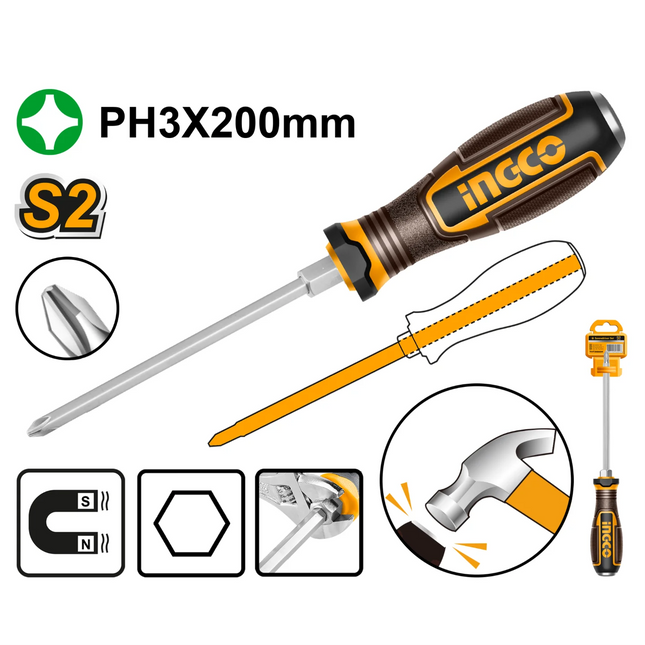 HGTPH3200INGCOمفك براغي فيليبس INGCO PH3 بطول 200 ملم
