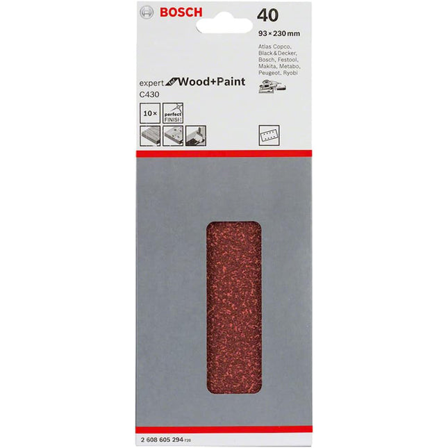 Bosch Tools,2608605294,Sanding Sheet C430 Expert for Wood/Paint 93x230mm, 8 holes G40 10pcs