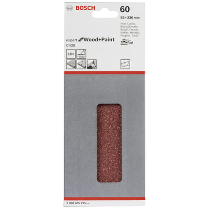 Bosch Tools,2608605295,Sanding Sheet C430 Expert for Wood/Paint 93x230mm, 8 holes G60 10pcs