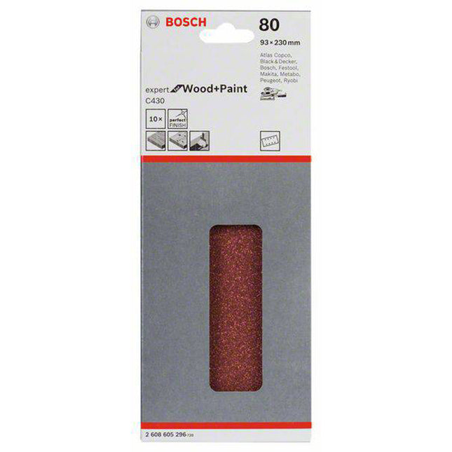 Bosch Tools,2608605296,Sanding Sheet C430 Expert for Wood/Paint 93x230mm, 8 holes G80 10pcs