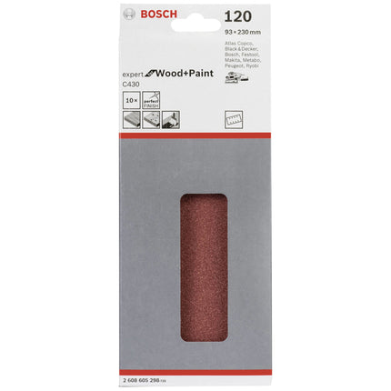 Bosch Tools,2608605298,Sanding Sheet C430 Expert for Wood/Paint 93x230mm, 8 holes G120 10pcs