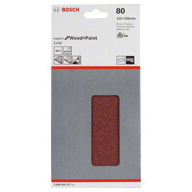 Bosch Tools,2608605317,Sanding Sheet C430 Expert for Wood/Paint 115x230mm, 14 holes G80 10 pcs