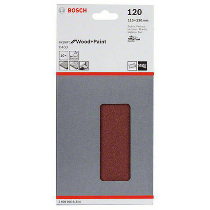 Bosch Tools,2608605318,Sanding Sheet C430 Expert for Wood/Paint 115x230mm, 14 holes G120 10 pcs