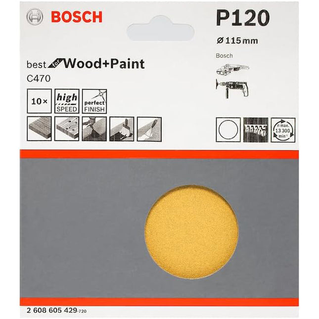 Bosch Tools,2608605429,"Sanding Sheet C470 Best for Wood and Paint,115mm,G120,10x	"