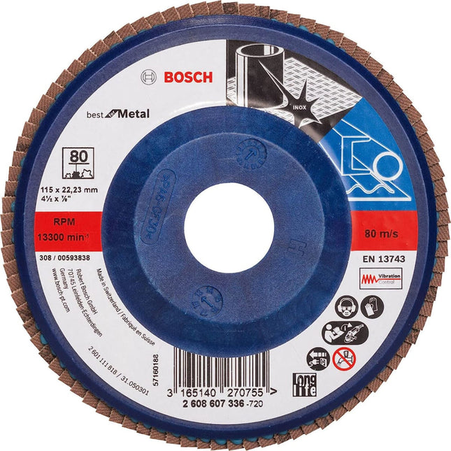 Bosch Tools,2608607336,Flap Disc Best for Metal X571 115mm G80, straight, plastic plate