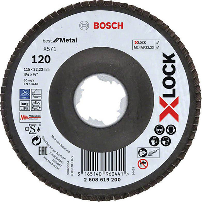 Bosch Tools,2608619200,Flap Disc Best for Metal X571 X-LOCK angled version, fiber plate, 115mm, G120