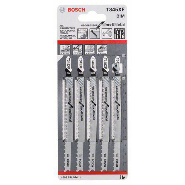 Bosch Tools,2608634994,JSB Set T 345XF BIM Progressor for Wood/Metal 5pcs